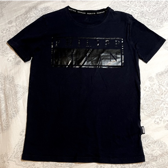 💙PLEIN, Philipp Boys Tee Large 🖤 Silver Skull ☠️ on back - Picture 2 of 10